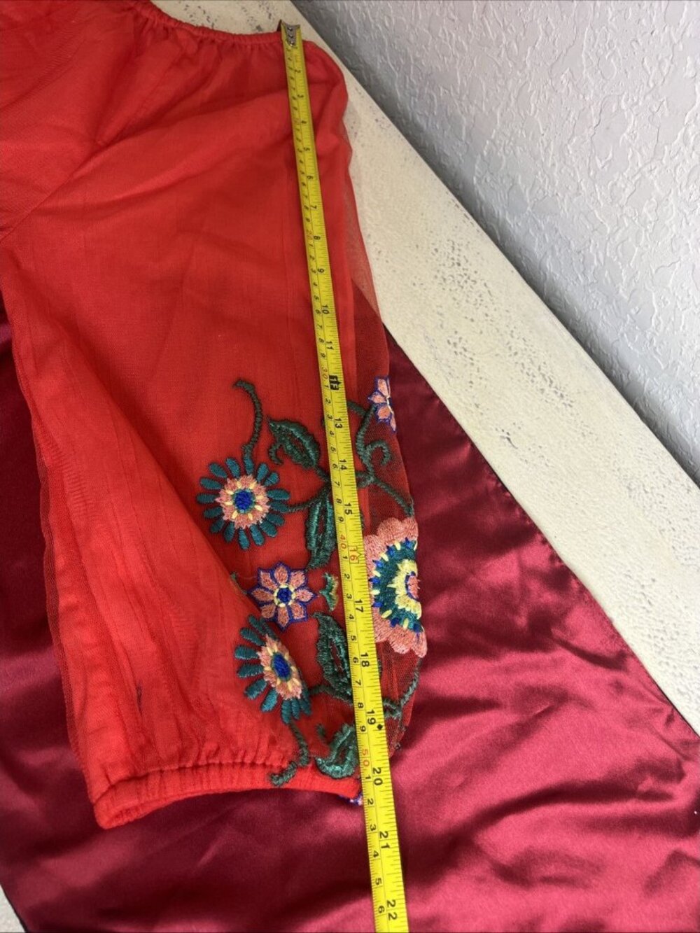 KAS NEW YORK Women's Size M Red Embroidered Floral Bohemian Style Top Blouse - Picture 7 of 10